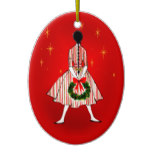 50s Vintage Christmas Girl Oval Ornament