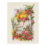 Baby Chicks and Roses Vintage Easter Postcard