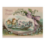 Baby Chicks Rowing Vintage Easter Postcard