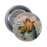 Blue Easter Egg and Chicks Button