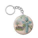 Blue Flower Cross Christian Keychain