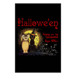 Cat and Owl in Vintage Halloween  Poster