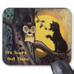 Cat Warning Owl Halloween Mousepad