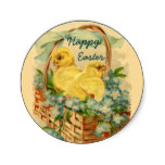 Chicks in a Basket Vintage Easter Stickers