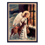 Christmas Angel With Deer Vintage Postcard