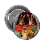 Easter Bunnies and Chick Vintage Button