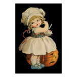 Girl Carving Apple Halloween Poster