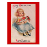 Little Girl with Flowers Vintage Valentin Postcard