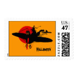 Retro Halloween Witch Postage Stamps