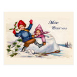 Snow Children Christmas Vintage Postcard
