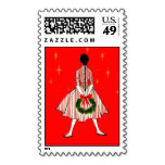 Vintage 50s Christmas Girl Stamps