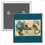 Vintage Blue Flower Valentine Button