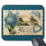 Vintage Blue Flower Valentine Mousepad