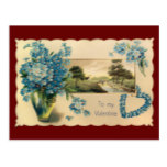 Vintage Blue Flower Valentine Postcard