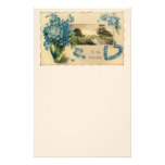 Vintage Blue Flower Valentine Stationery