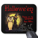 Vintage Halloween Cat and Owl Mousepad