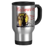Vintage Halloween Cat and Owl Travel Mug