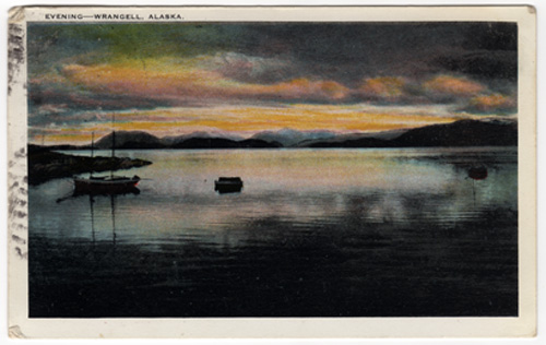 Vintage Postcard of the Sunset in Wrangell, Alaska