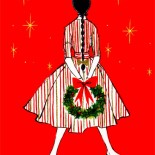 Retro Postcard of a 50s Girl with Christmas Wreath