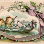 Easter Vintage Postcard - Baby Chicks Rowing