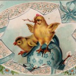 Blue Egg and Chicks Vintage Easter Postcard