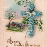 Easter Vintage Postcard - Cross of Blue Flowers
