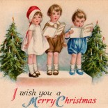 Christmas Caroling Kids Vintage Postcard
