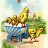 Chicky Wagon Vintage Easter Postcard