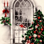 Vintage Postcard of a Christmas Window Scene