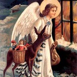Vintage Postcard of a Christmas Angel With a Little Deer and Presents