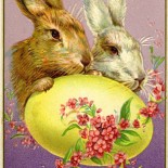 Easter Bunnies and Easter Egg Vintage Postcard