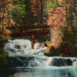 Fisherman in Black Hills Stream Postcard Vintage Postcard of a Fisherman in a Black Hills Stream