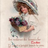 Girl in Easter Bonnet Vintage Postcard