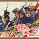 Vintage Postcard - Patriotic Soldiers of One American Nation