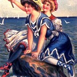 1900s Patriotic Bathing Beauties Vintage Postcard