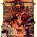 Santa Visits on Christmas Eve Vintage Postcard