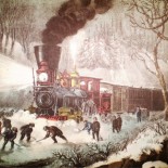 Currier and Ives Lithograph - American Railroad Scene - Snow Bound