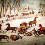 Vintage Currier and Ives Lithograph - A Spill Out on the Snow