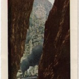 Fissure in Royal Gorge Canyon known as The Crevice with an old Train