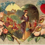Victorian Woman with Heart and Flowers Valentine's Day Postcard