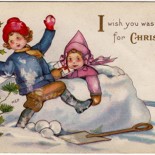 Victorian Children Playing in Snow Christmas Postcard