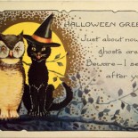 Vintage Cat and Owl Halloween Postcard