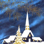 Snowy Church at Night Vintage Christmas Postcard