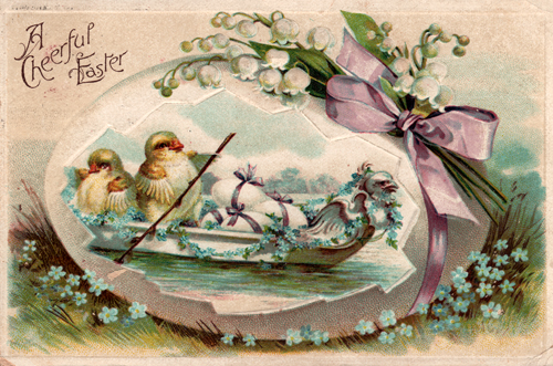 Easter Vintage Postcard - Baby Chicks Rowing