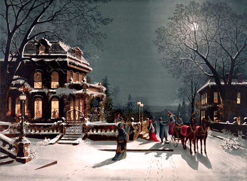 Victorian Christmas Party by Moonlight Postcard