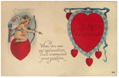 Funny Cupid with Arrow Valentine's Day Vintage Postcard