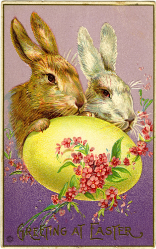 Easter Bunnies and Easter Egg Vintage Postcard