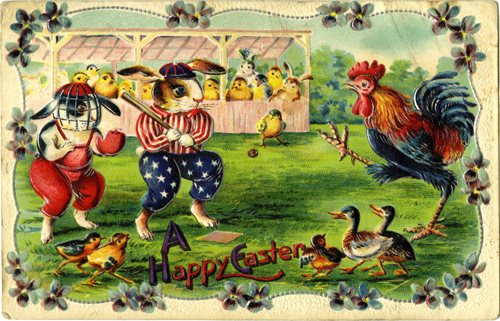 Easter Bunny Baseball Vintage Postcard