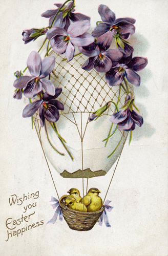 Easter Lilies Balloon Vintage Postcard