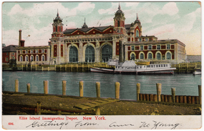 Vintage Postcard showing a 1900s View of Ellis Island
